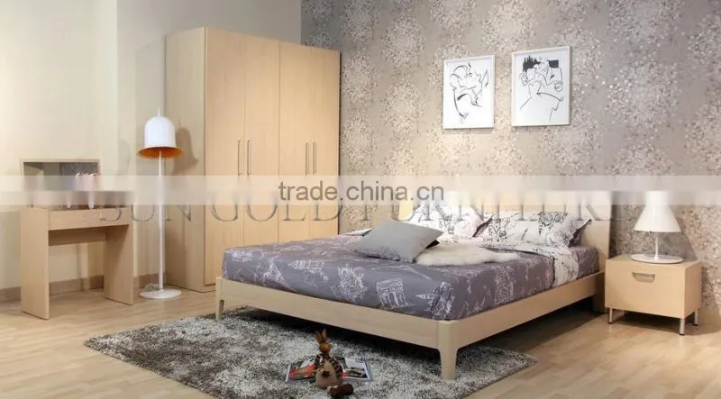 luxury turkey bedroom set wood double bed designs(SZ-BT005)