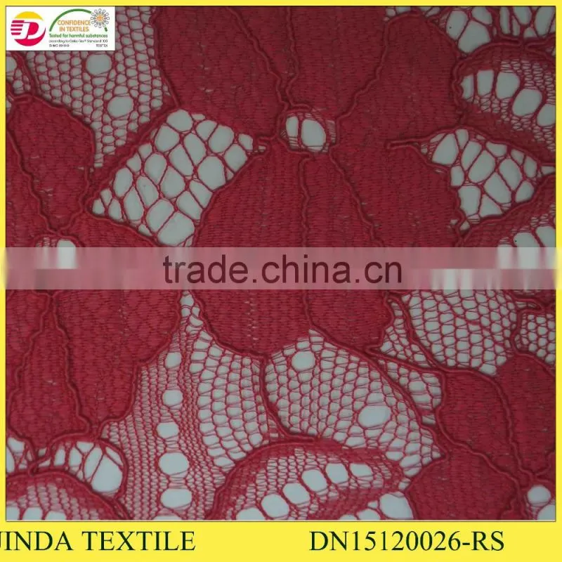 Best Selling High Quality 100%Polyester Red Mesh Lace Fabric For Girls Clothing