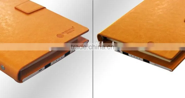 2016 new Custom gift A11 A5 journal diary PU leather cover notebook with power bank, 9000mAh