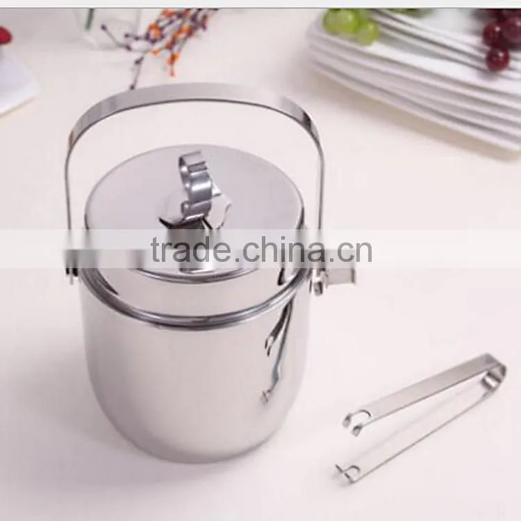 custom small stainless steel ice bucket and Tongs- double wall beer ice bucket with opener wholesale