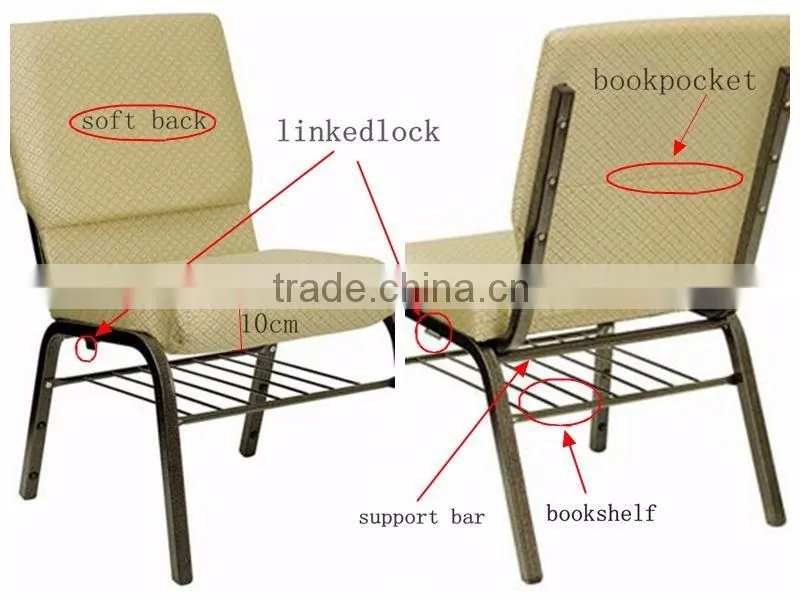 Strong comfortable stackable metal used church chairs for chuch facility