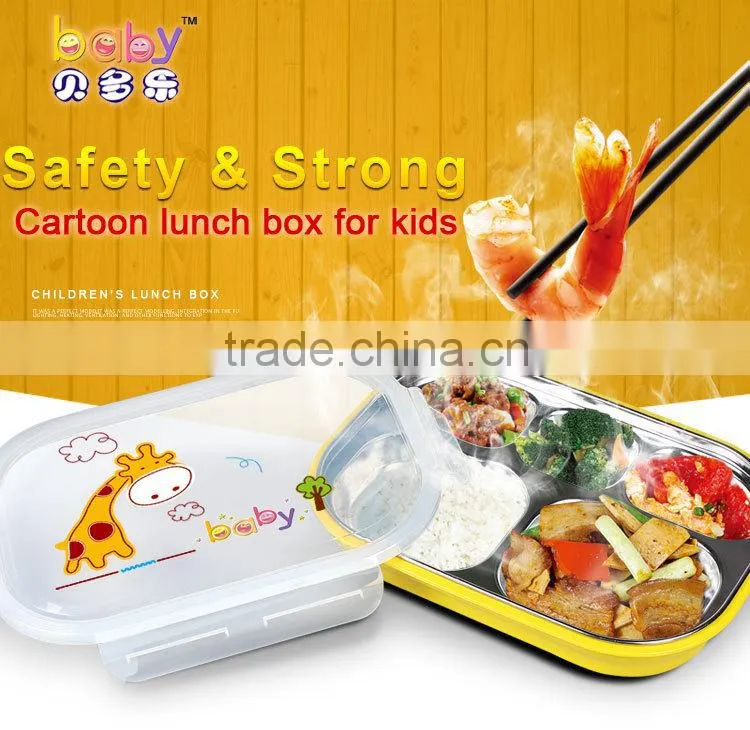 stainless steel square insulated food packaging lunch box with pp plastic cover for children
