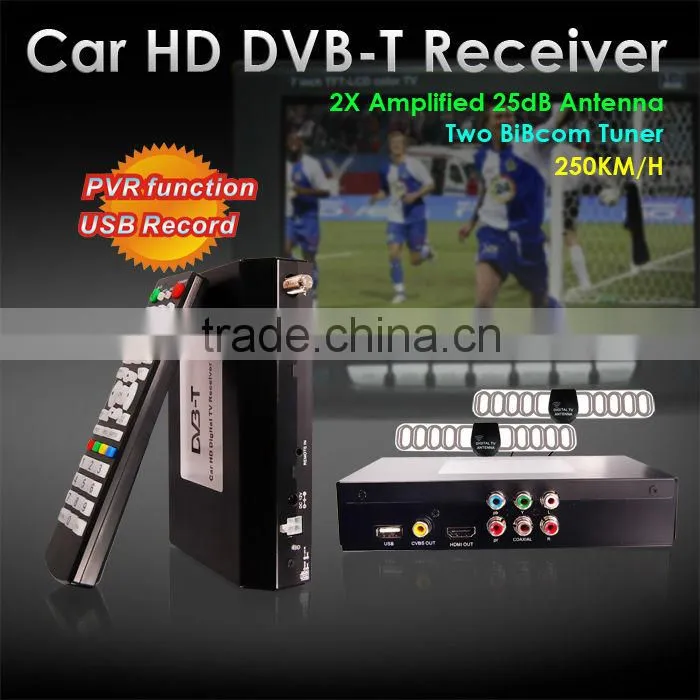 Car HD DVB-T Receiver with MPEG4/H.264 with 2 Tuner, 1 Video Output, USB Recorder