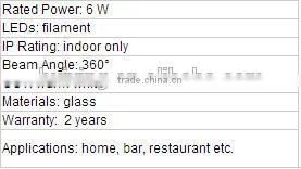 dimmable filament led bulb,2W 4W 6W led filament lamp, dimmable led filament bulb light led bulb