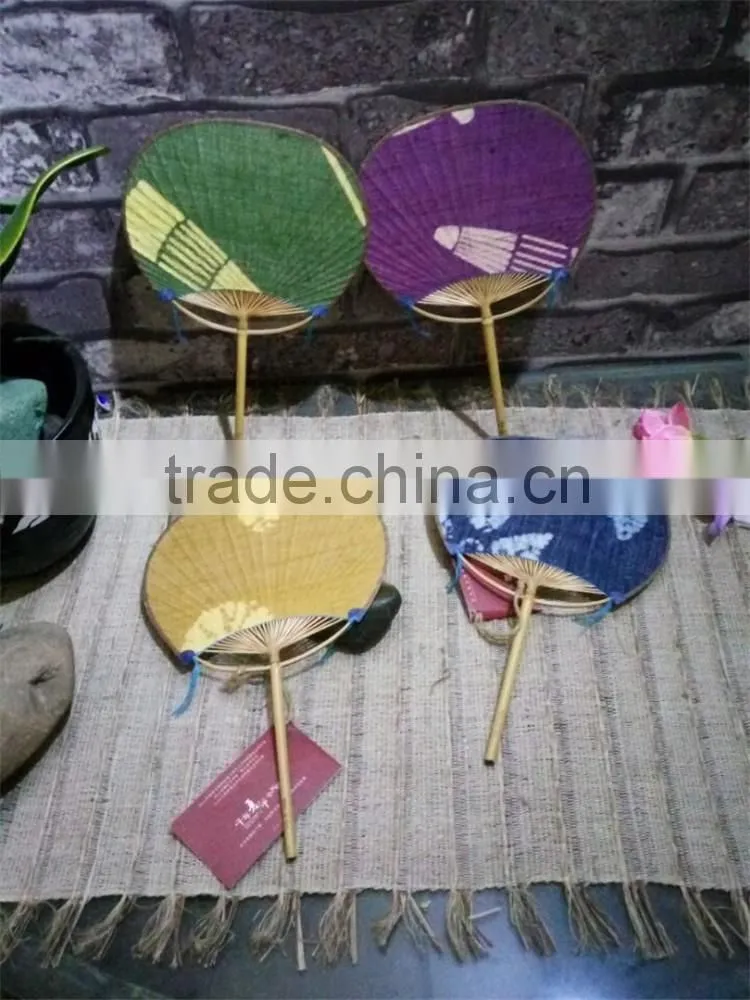 Printed Ramie& Bamboo Round Handmade Fan