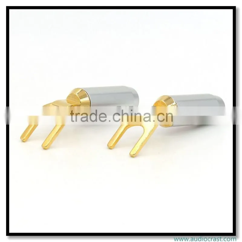 Golden Screw Locking Banana connector Speaker Spade fork plug
