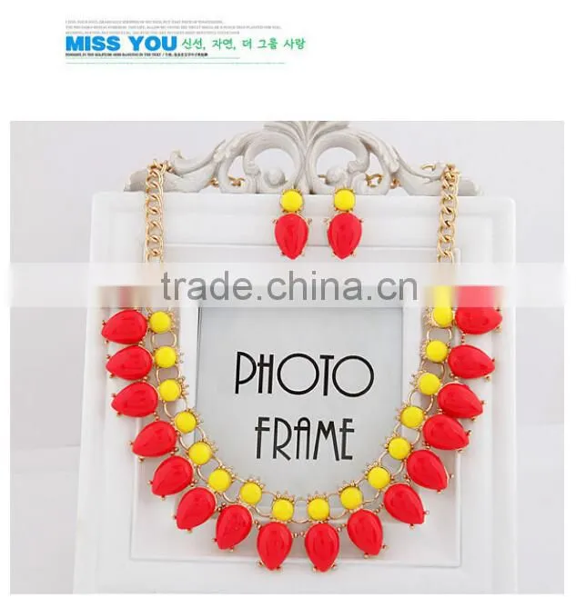 Fashion fluorescence color Water Drop Beads Bib Necklace Candy Resin beads Necklace