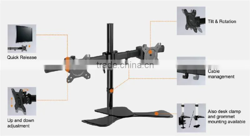 Adjustable flexible height adjust multiple computer monitor stand