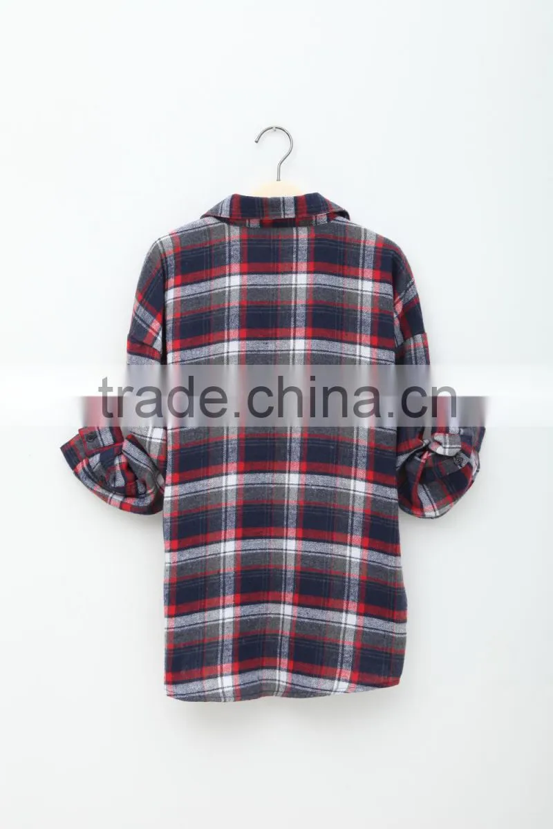 2014 ShangYi classic plaid shirt style ladies t shirt, women fashion plaid shirt