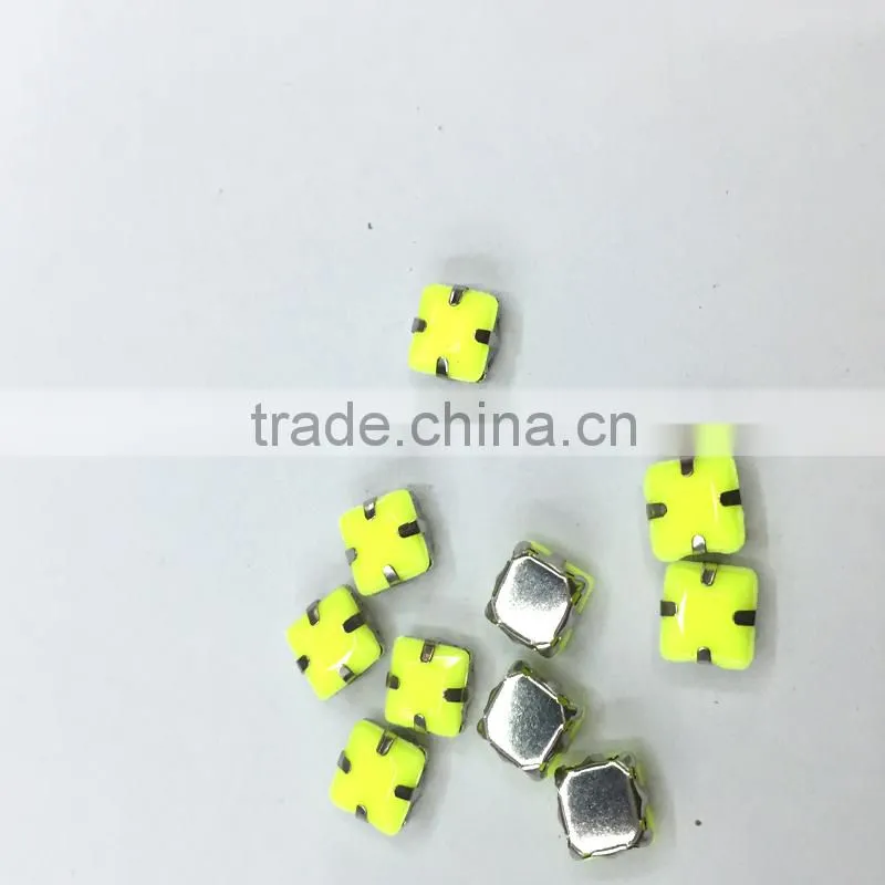 6*6mm square noen yellow pastel candy acrylic rhinestone metal claw sewing on craft jewelry fittings trim garment