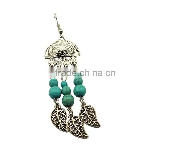 2016 Celebrity Design india Ethnic Style Leaf Tassels Pendant Turquoise Earrings
