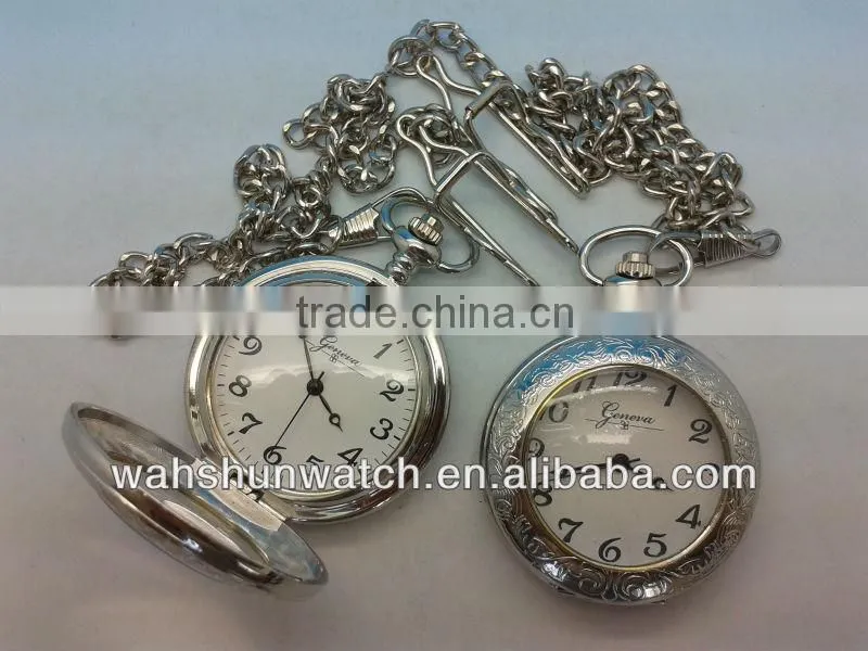 latest trend design steel chain silver color japan movt quartz pocket watch