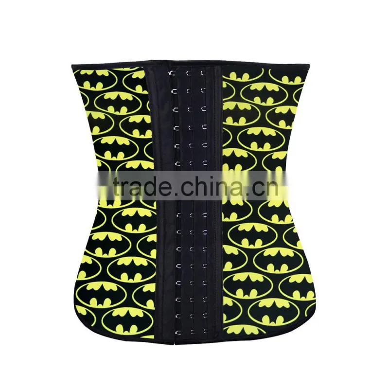 2015 best sell skull pattern 9 steel bones latex waist trainer