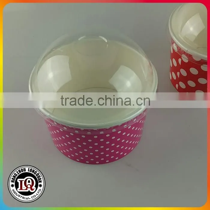 Pink Disposable Ice Cream Paper Bowl With Dome Lid