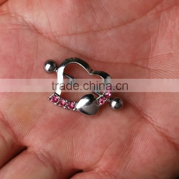316L Pair Of Heart Shape Fake Barbell Nipple Piercing Jewelry