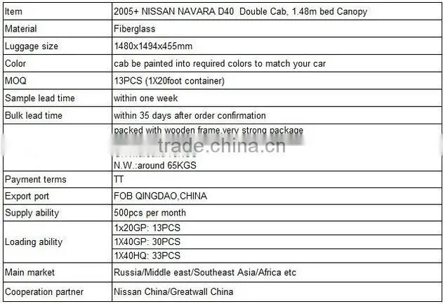 hardtop canopy for nissan navara parts
