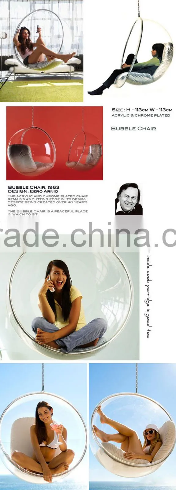 Eero Aarnio acrylic transparent hanging swing ball chair