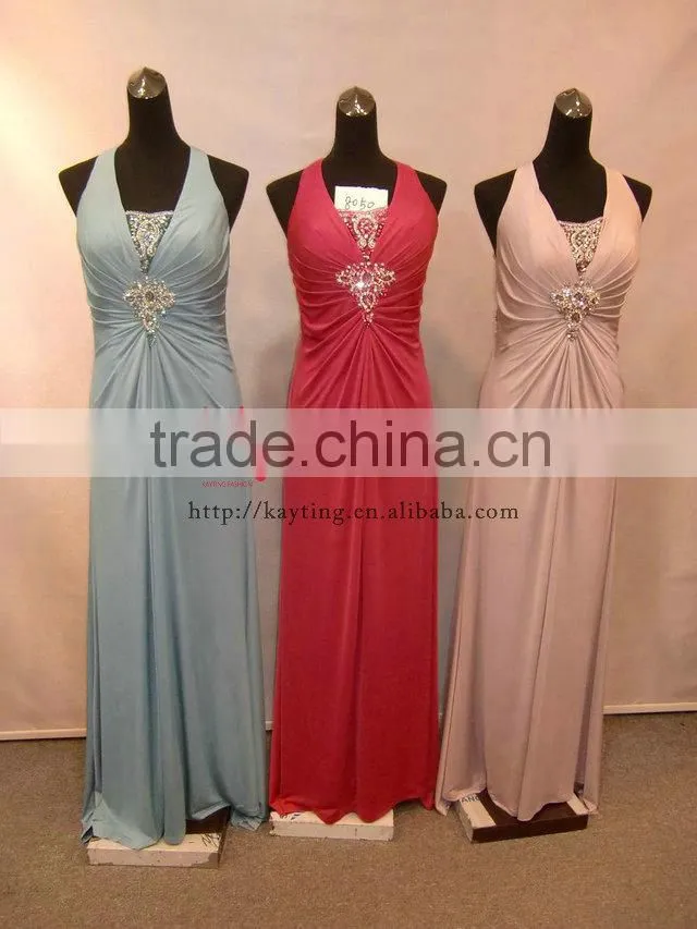 Elegant halter see through backless beaded evening dress mother of the bride dress