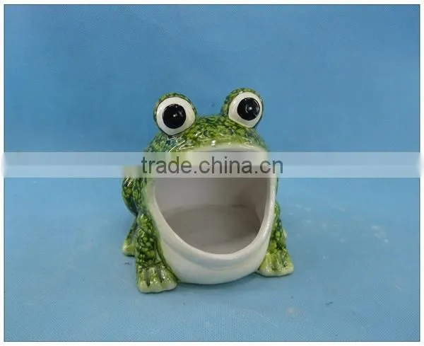 Ceramic frog garden decoration pot, pottery garden flower pot
