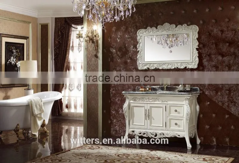 Simple design Luxury bathroom cabinet, white vanity with golden foil WTS604