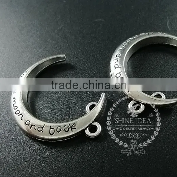 30mm vintage antique silver metal carve words love you to the moon and back DIY pendant charm 1830067