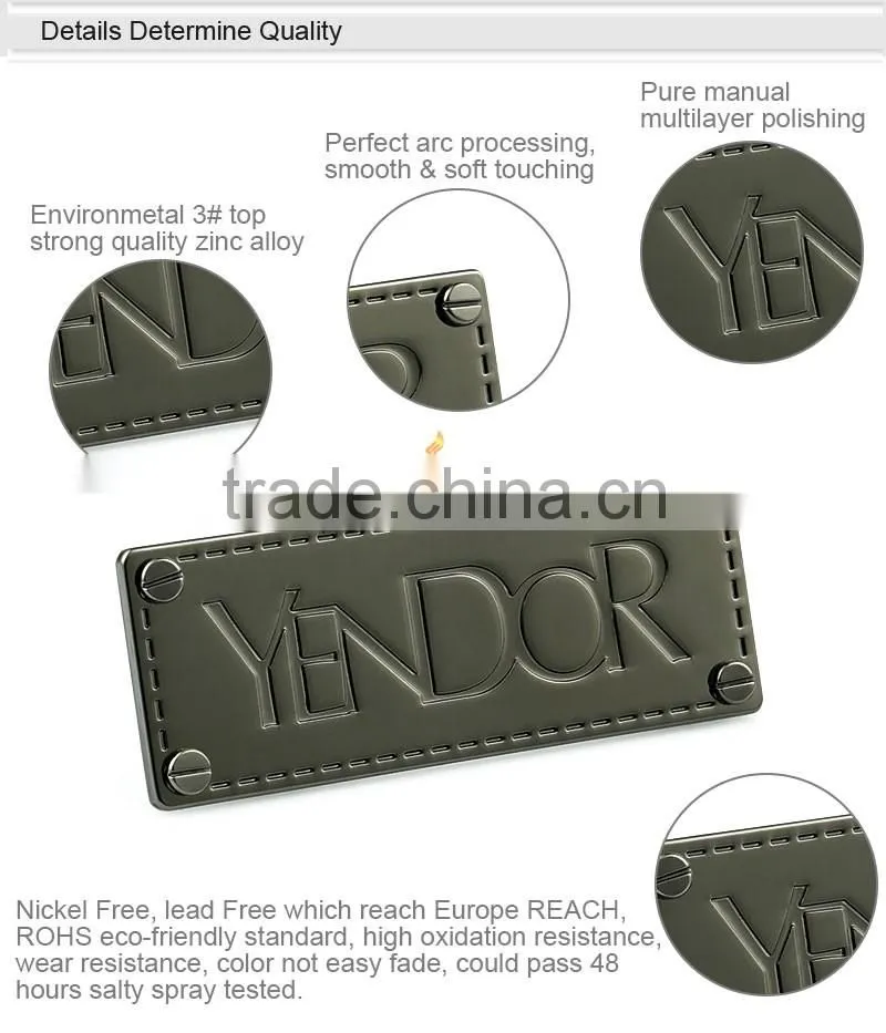 Decorative screw type custom engraved handbag logo metal plate