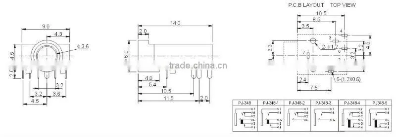 3.5mm mobile phone jack PJ-348,female stereo phone jack