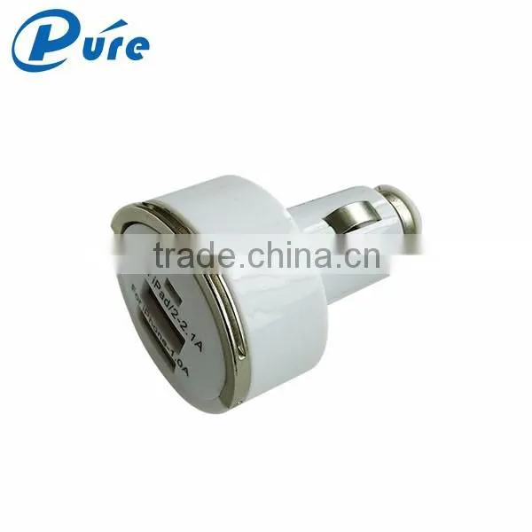CE RoHS FCC popular 5V 2.1A output ABS/PC dual usb car charger with indication light