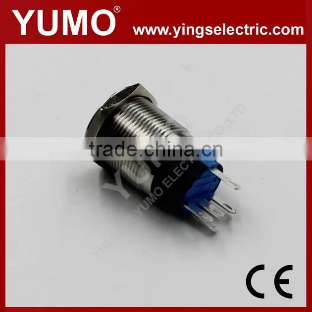 Hot sale LA19AJS ROHS 19mm flat round with dot LED IP65 momentary alternate pin terminal 5A/250VAC no nc push button switch