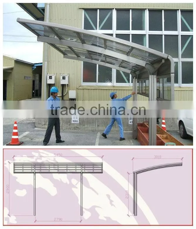 New garden Alu-design frame pc roof carport with arched roof