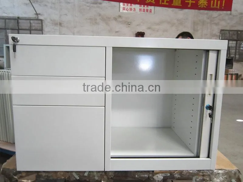 Mobile pedestal tambour door file cabinet with 3 drawer