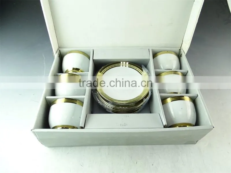 white porcelain coffee cup and saucer with gold line,cheap coffee cup in stock