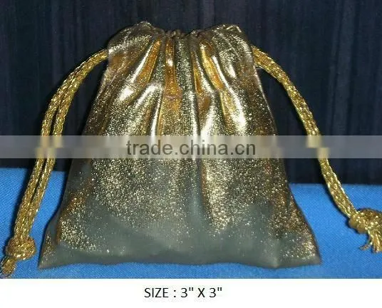 Mettalic fabric gift pouch with drawstring