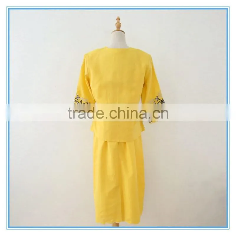 New Fashion Ramie Cotton Multi Colors Emboidery Jacket Dress Suits For Woman