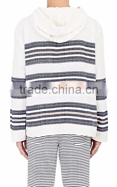 V-neck side on-seam pockets Pullover navy and orange mixed-stripe cotton-blend hoodies