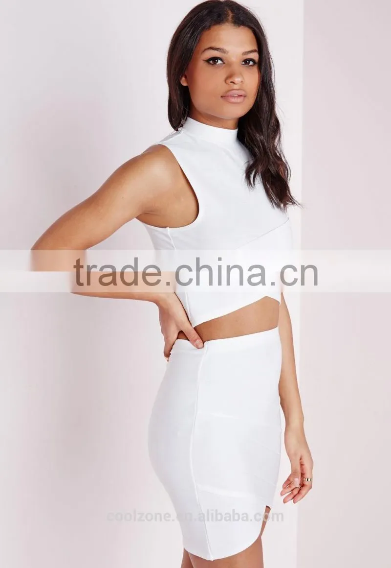 2015 New style sleeveless high neck ladies crop top