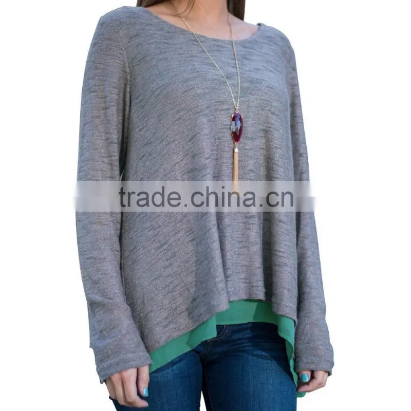 Fashion women long sleeve solid tops blouses for wholesale 2017