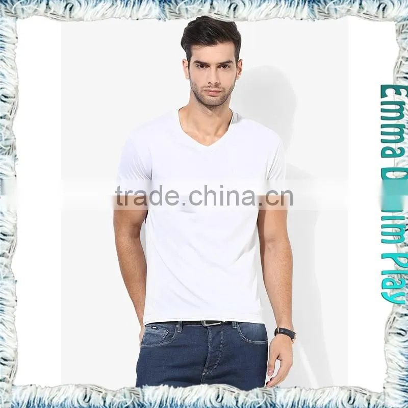 Basic Style Soft Pure White V Neck T-Shirt for Men