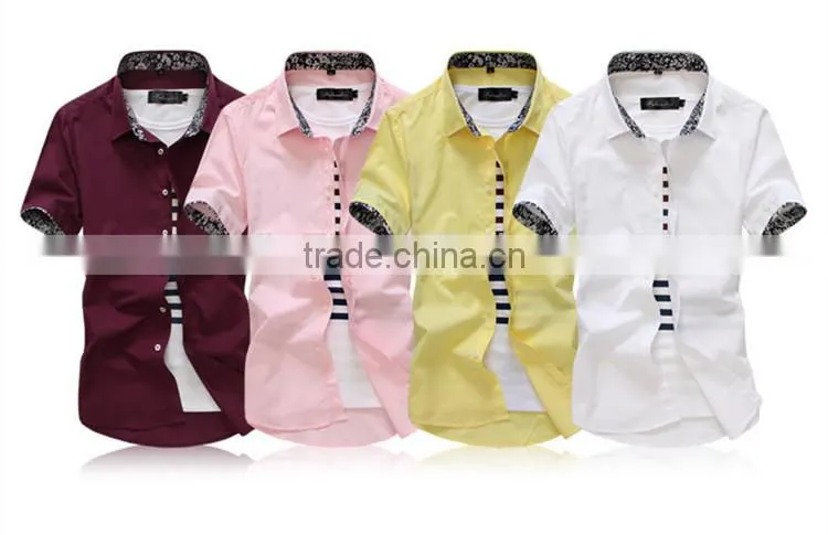 Slim light blue color short sleeve cotton men shirts
