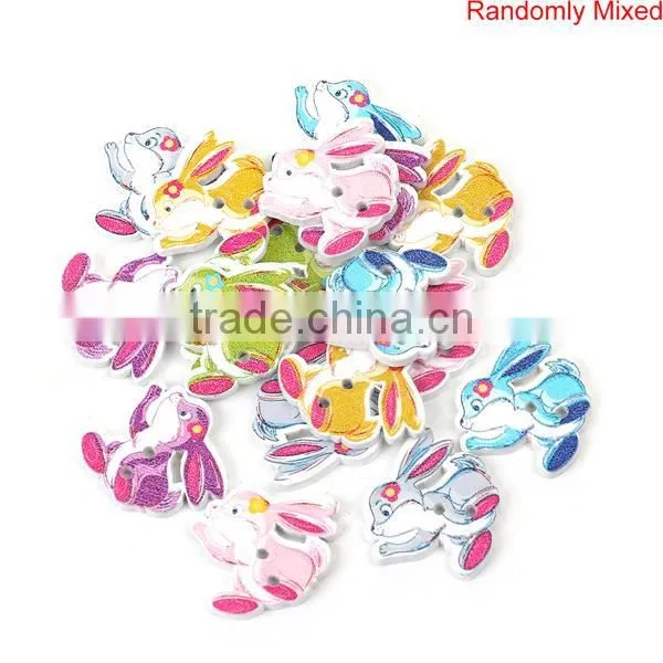 Wood Sewing Buttons Scrapbooking 2 Holes Rabbit Animal At Random Flower Pattern