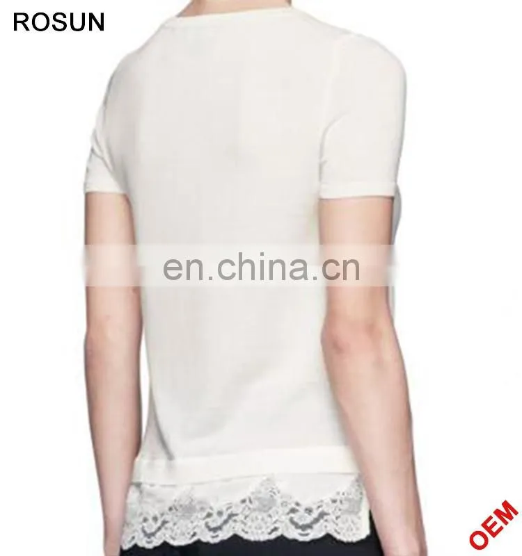 Latest fancy girls pullover Tops as Regular fit short sleeve woolen sweater designs for children of knitwear with lace