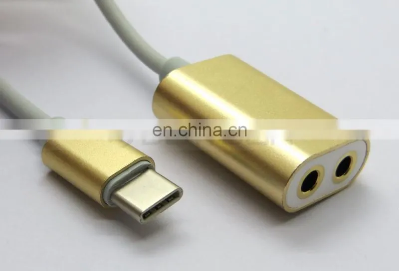 Metal Type C USB C Male to Dual 2 3.5mm Female Splitter Audio Cable