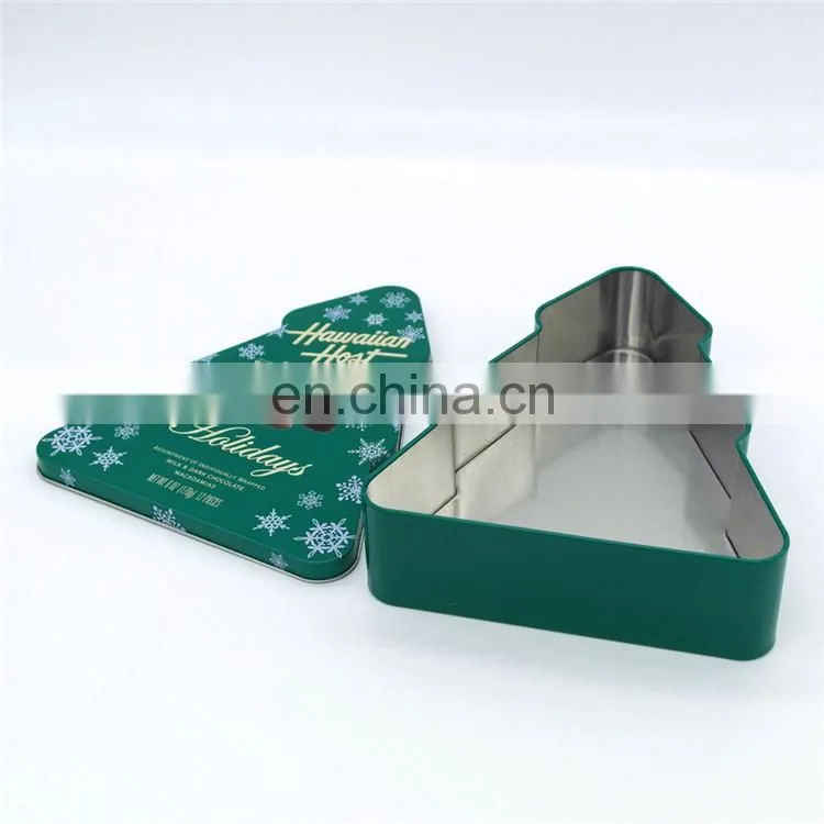christmas tree trinket tin box/christmas tree stand tin box for chocolate