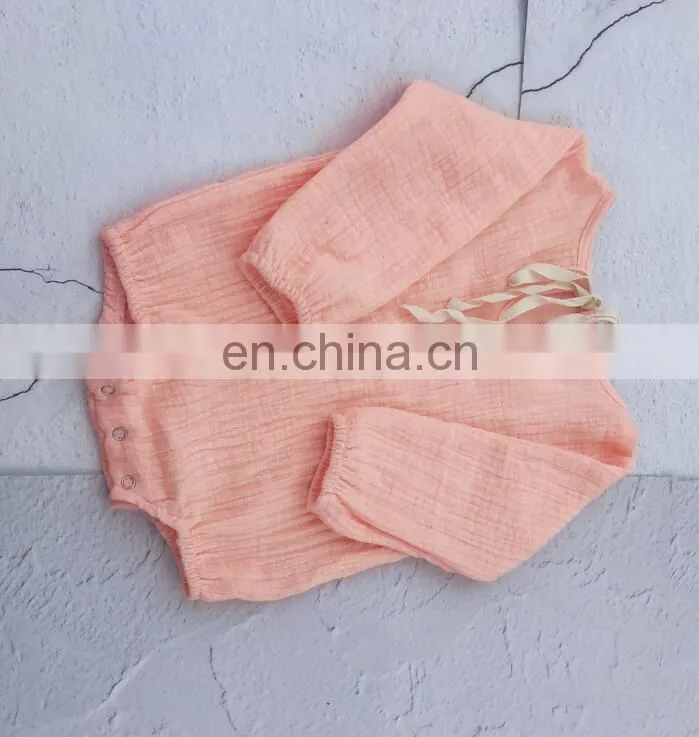Wholesale Soft Cotton Full Sleeve Baby Girls Boys Linen Romper