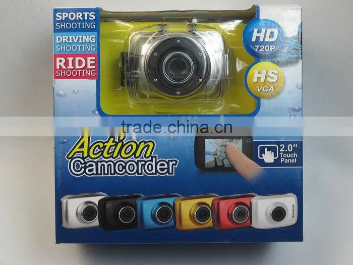 60fps hd 720p mini dv sports waterproof camera with 2.0inch touch screen