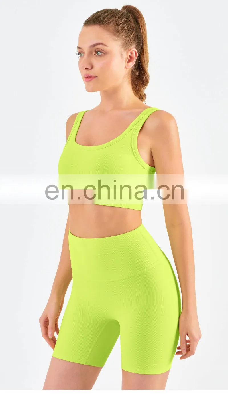 Wholesale Ribbed Covered Sports Bra High Impact Women Fitness Yoga Bra Side Gather