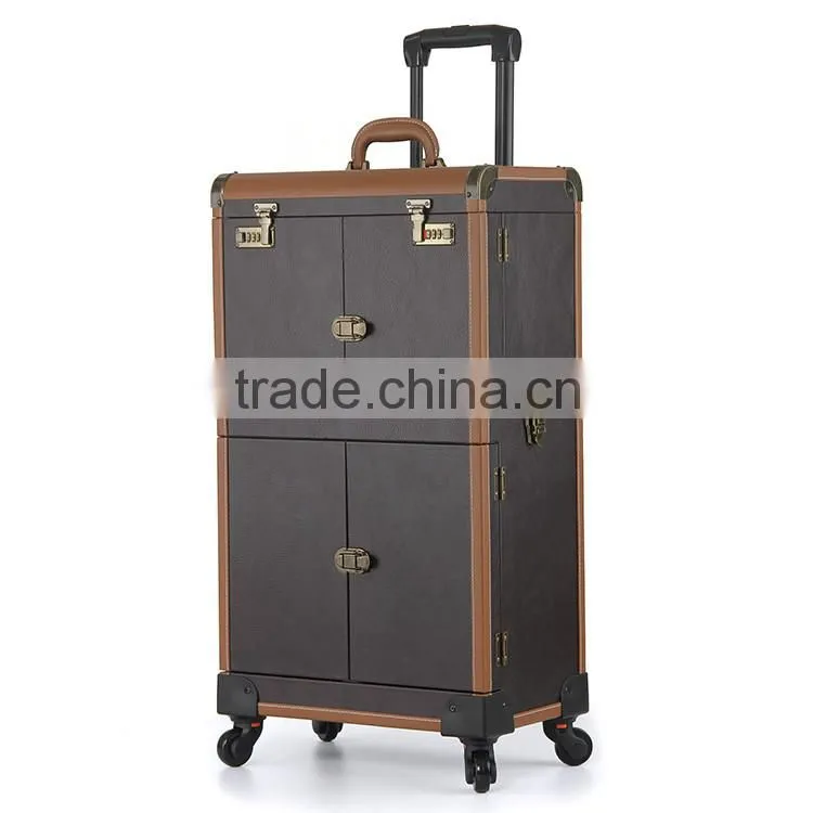 3 in 1 OEM PVC cosmetic makeup case wholesale trolley case with 4 wheels