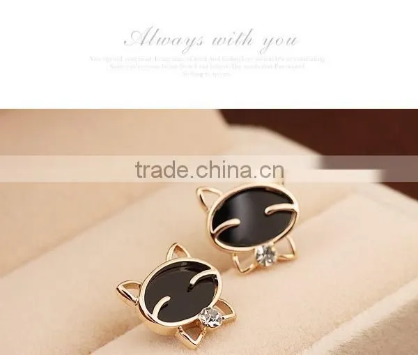 Kitty Cat Earrings Black Cat Stud Earrings Crystal Cat Earrings