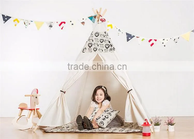 Playhouse-Printed Owl-Preassemble Teepee Canopy Canvas Tent For Kids Cotton One Person Canvas Tent