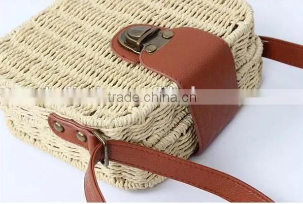 Fashion girl's beige paper straw craft bag